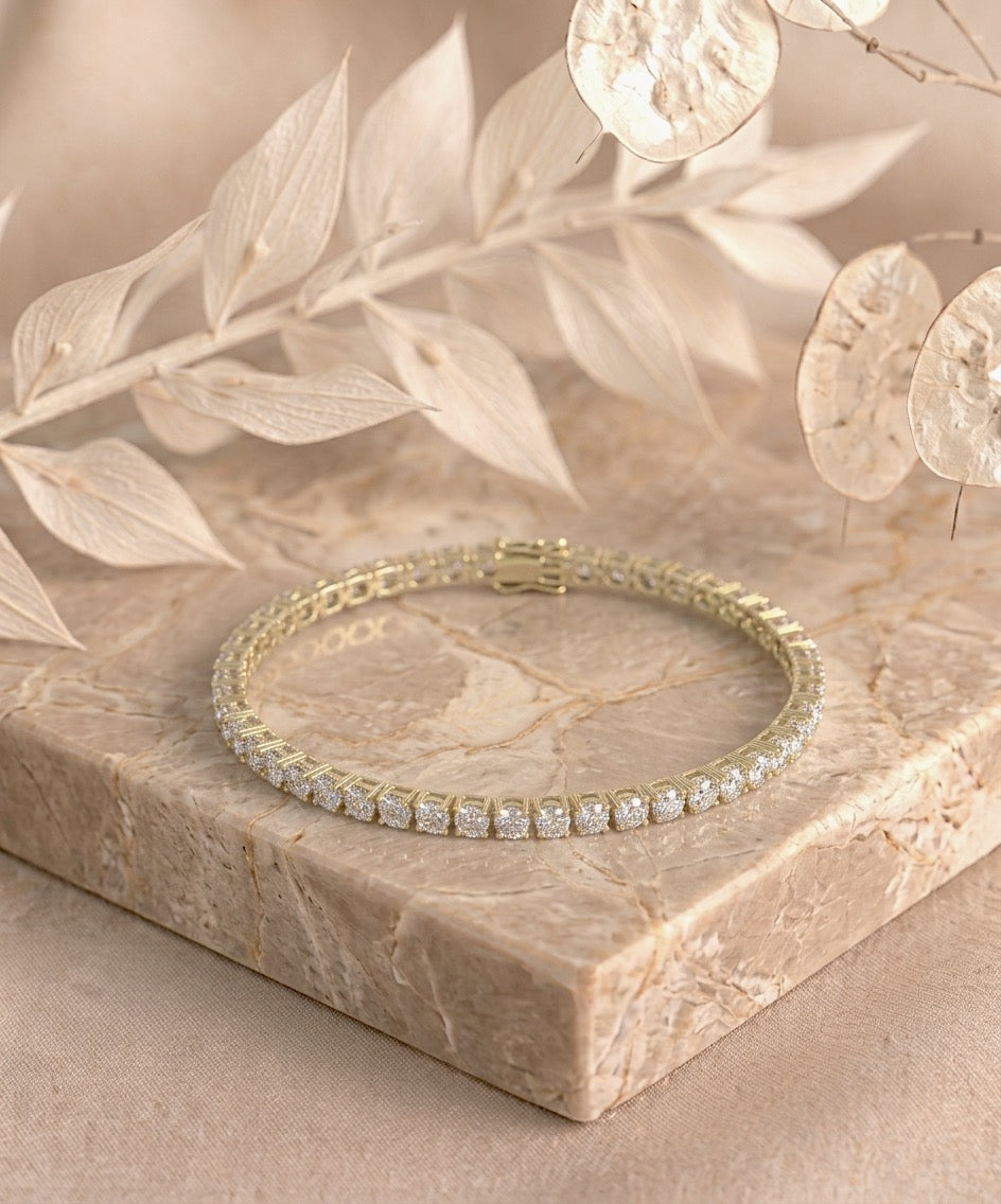 Round Shape Yellow Gold Tennis Bracelet  (0.05cts/ pcs)