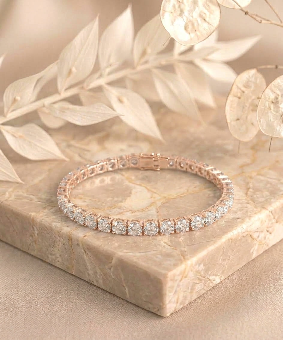 Round Shape Rose Gold Tennis Bracelet   (0.1cts/ pcs)