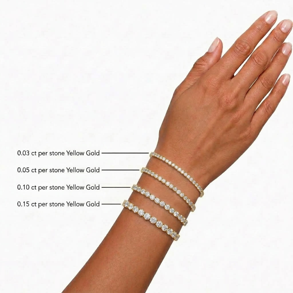 Round Shape Yellow Gold Tennis Bracelet   (0.1cts/ pcs)